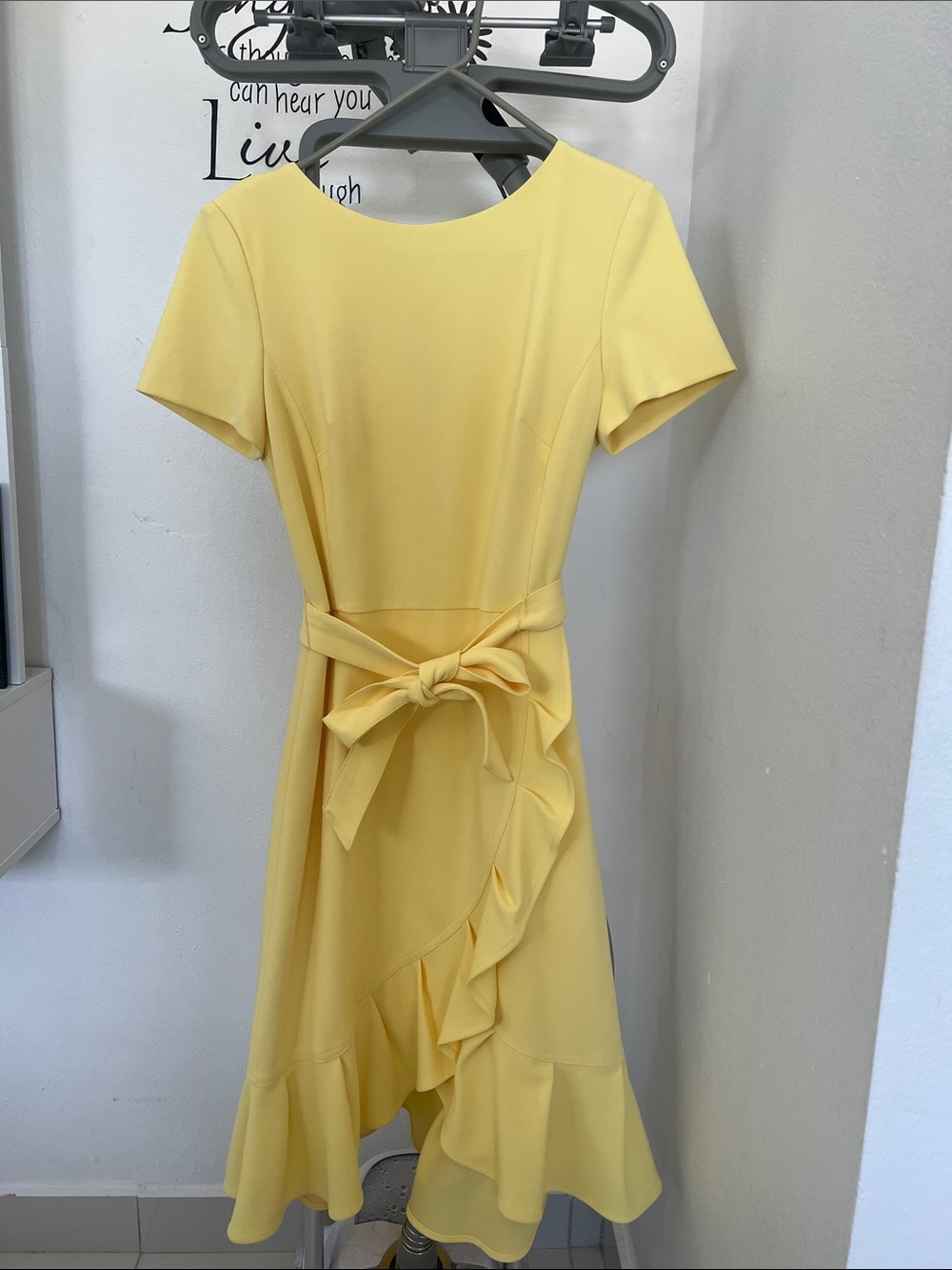 Calvin Klein Lemon Yellow Midi Dress with Waist Bow